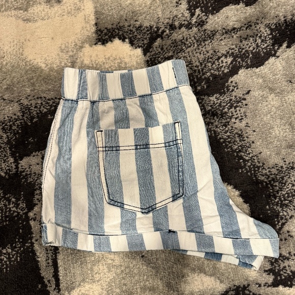 REWASH Blue White Striped Pull-On Shorts Cuffed Hem Elastic Waistband Size Large - Picture 4 of 7